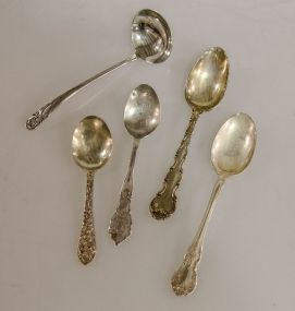 Group of Four Sterling Spoons & One Ladle