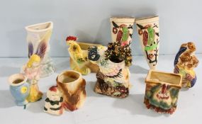 Four Wall Pockets and Five Ceramic Vases