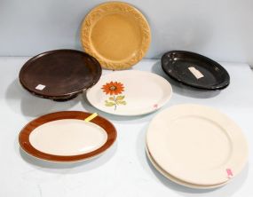 Five Oval Trays, Three Plates & Pottery Cake Stand