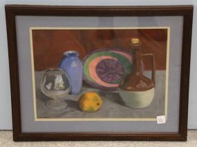 Charcoal of Pottery and Fruit Signed Cleo Ware