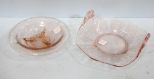 Divided Pink Depression Bowl & Etched Pink Depression Glass Bowl