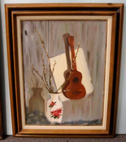 Oil on Canvas Still Life with Ukulele by Jacqueline Ruddock