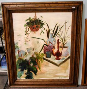 Large Oil on Canvas of Plants Signed J. Ruddock