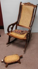 Lincoln Style Cane Seat Rocker & Turtle Footstool