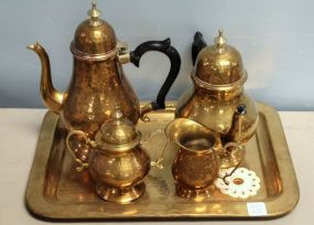 Indian Brass/Copper Hammered Tea Set with Tray