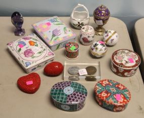 Group of Porcelain Boxes, Eggs & Tokens