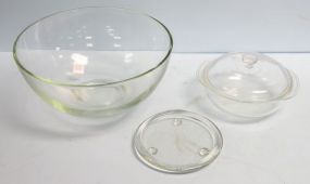 Glass Bowl, Covered Glass Dish & Trivet