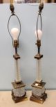 Pair of Lead Crystal Square Column Lamps