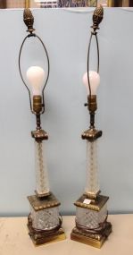Pair of Lead Crystal Square Column Lamps