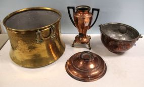 Copper Coffee Urn, Large Brass Flower Pot & Copper Covered Pot