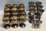 Set of Twelve Silverplate Brandies, Set of Six Liquors & Five Small Shakers