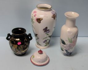 Franklin Mint Butterfly Vase, Oriental Vase & Black Oriental Vase
