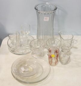 Clear Glass Sherbets, Vase, Creamers, Plates and Bowls