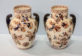 Pair Gaudy Ironstone Vases