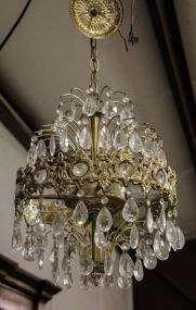 Brass Deco Chandelier with Tear Drop Prisms