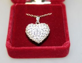 White Sapphire Pave' Heart Necklace