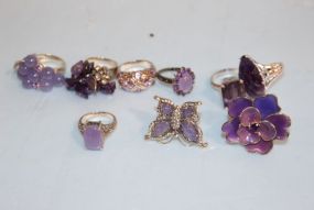 Nine Sterling Silver RIngs with Purple Stones