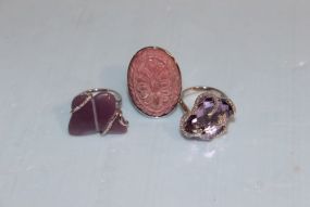 Three Sterling Silver Rings with Natural Stones and Diamonds