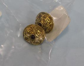 Pair of Gold Earrings with Red Stones
