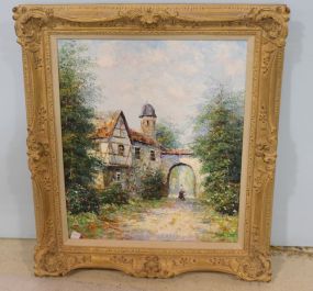 Theo Raucher Oil on Canvas Painting of Serene Village