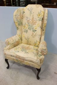 Floral Wing Back Chair with Queen Anne Legs