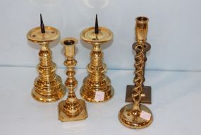 Five Brass Candlesticks Including Baldwin Brand
