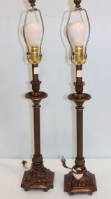 Pair of Oiled Brass Finish Lamps