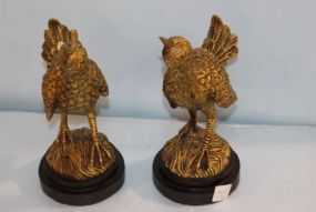 Pair of Gold Resin Birds on Stands