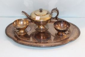 K. S. Co. Hand Hammered Tea Set with Associated Tray