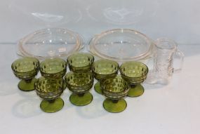 Two Pyrex Bowls with Lids Plus Set of Nine Glasses