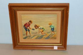 M. Zaby Oil Painting of Children on Beach