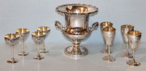 Silverplate Champagne Cooler With Eight Goblets