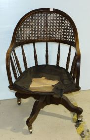Turn of the Century Oak Cane Back Swivel Office Chair