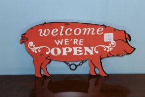 Metal Red Pig Open / Closed Sign