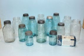 Box Lot of Fruit Jars Some Blue