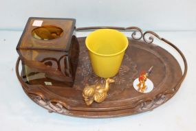 Copper Colored Oval Tray with Miscellaneous Items
