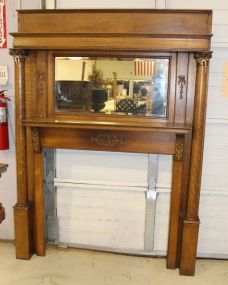 Large Golden Oak Mantle with Beveled Mirror