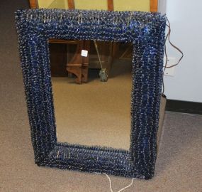 Mirror With Frame Made From Individual Pieces of Blue Glass