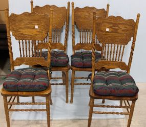 Pressed Back Oak Chairs Set of Four