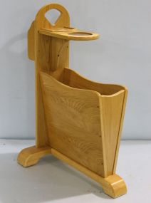 Solid Wood Magazine Rack with Cup Holder in Light Wood Finish