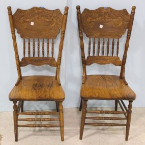 Pair of Press Back Oak Chairs