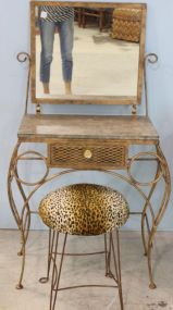 Small Iron Mirrored Vanity with Stool