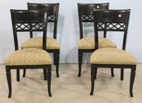 Set Four Black Chairs with Lattice Decorative Design