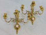 Pair of Three Arm Brass Sconces