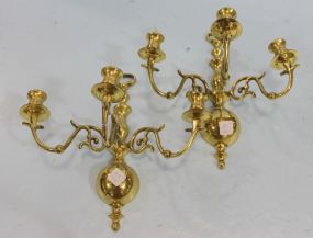 Pair of Three Arm Brass Sconces