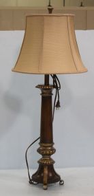 Tall Lamp with Shade in Wood and Silver Finish
