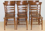 Set of Six Oak Kitchen Chairs with Leatherette Seats