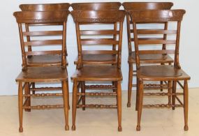 Set of Six Oak Kitchen Chairs with Leatherette Seats