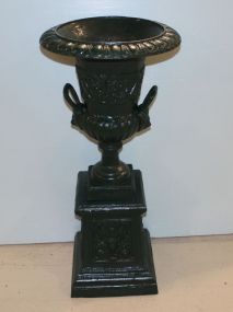 Two Piece Green Cast Iron Planter on Pedestal Base