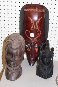 Three Handcarved African Heads